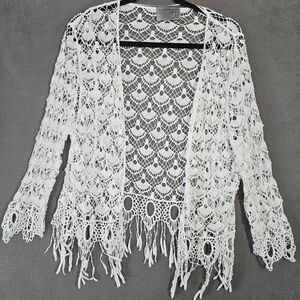 Ruff Hewn Grey Womens XL Coquette Crochet Cardigan Swester Open Knit Boho